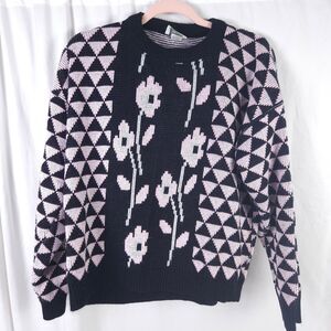 Vintage Alicia Women's Black Floral Pullover Sweater Approx Medium USA